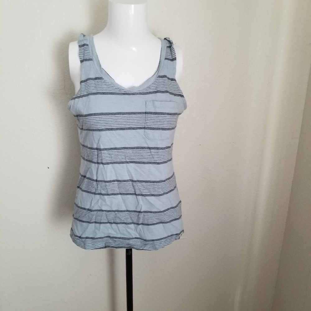 The North Face Light Blue and Gray Striped Tank Top